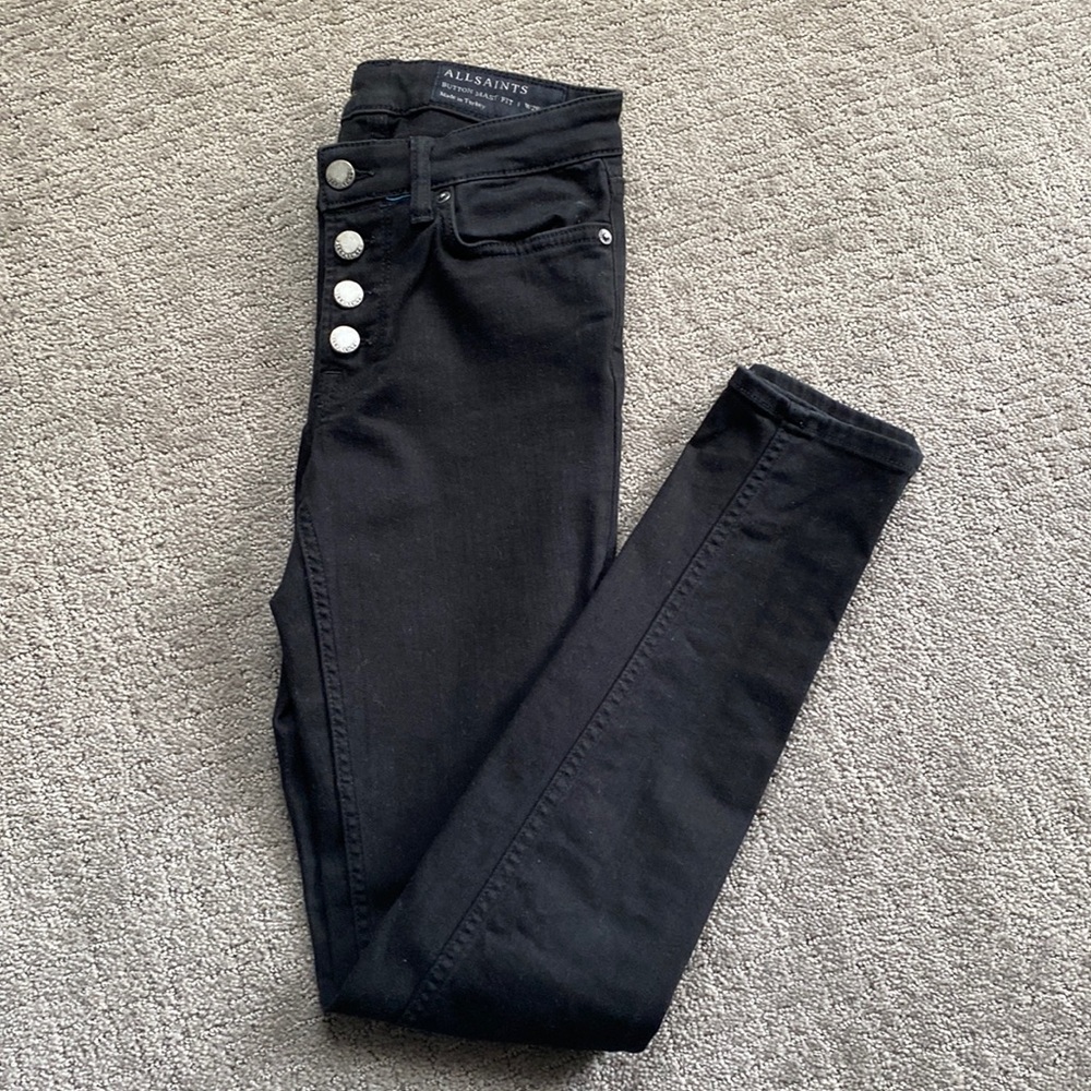 Black button fly all saint jeans